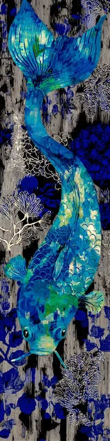 Free printable fish bookmark featuring gray background blue fish